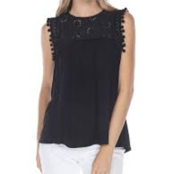 RAIN Women's Everyday Floral Eyelet Yoke Sleeveless Blouse - Picture 1 of 2